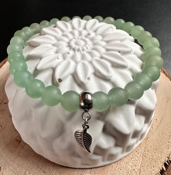 Armband AURORA VERDE Aventurin veredelt mit Feder Anhänger 6 mm (Größe wählbar)