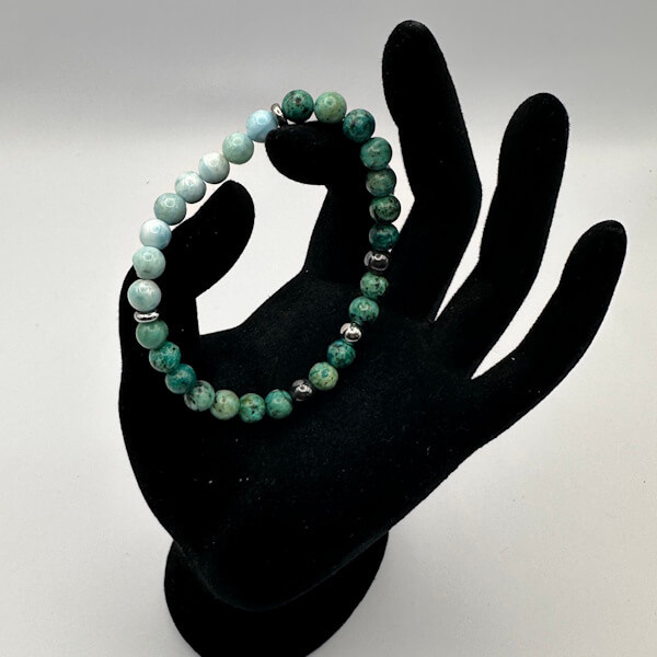 Armband MYSTIC OCEAN Larimar, Chrysokoll & Hämatit 6mm (Größe wählbar)