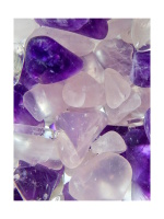 Ausgewählte Edelsteine der VitaJuwel WELLNESS Phiole: Amethyst, Rosenquarz und Bergkristall