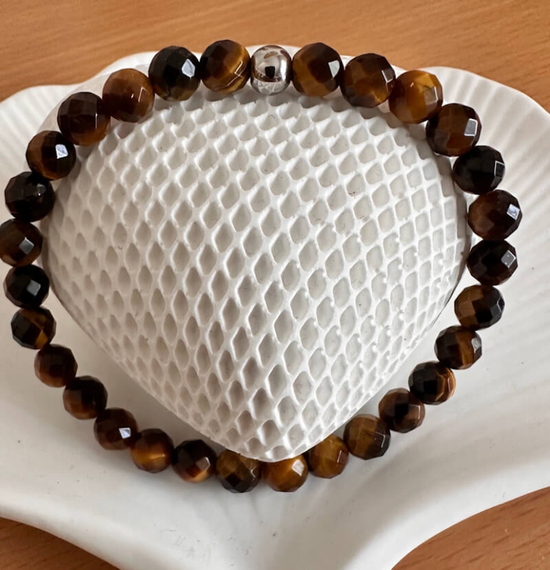 Tigerauge Armband 6 mm facettiert geknüpft Golden Focus