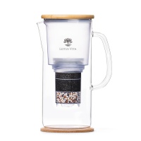 ENYA Wasserfilterkanne 1,4 L aus Glas mit Bambusdeckel