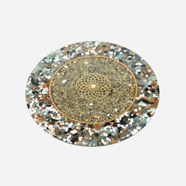 Vitalizer Disc Orgonit Untersetzer – Frontansicht für vitalisiertes Trinkwasser