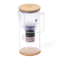 Glas-Filterkanne KATARA mit Bambusdeckel  & optionalen Edelsteinfach